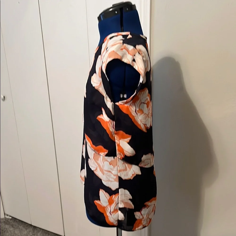 CAbi Navy Blue and Orange Blouse Vibrant Floral Top | Size S - Picture 4 of 11